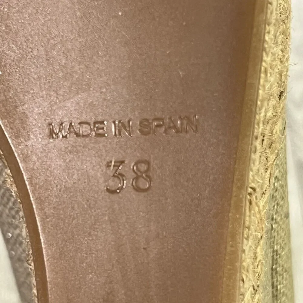 Tory Burch Beige and Brown Espadrille Wedge Peep-Toe